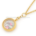 Factory wholesale 30mm round yellow gold pendants locket, matte color glass floating pendants hot sale